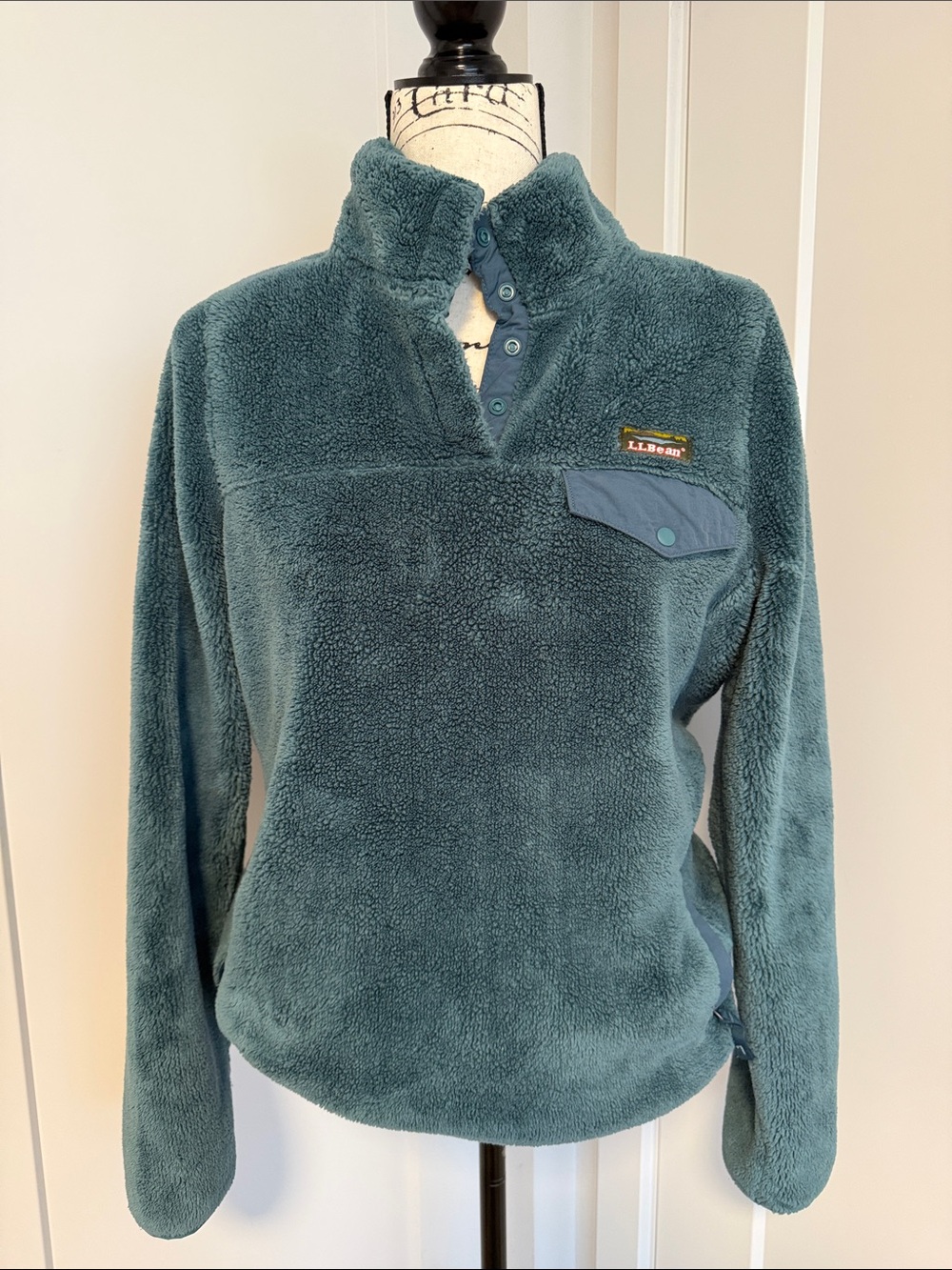 L.L. Bean Teal Plush Snap‑Placket Fleece Pullover
